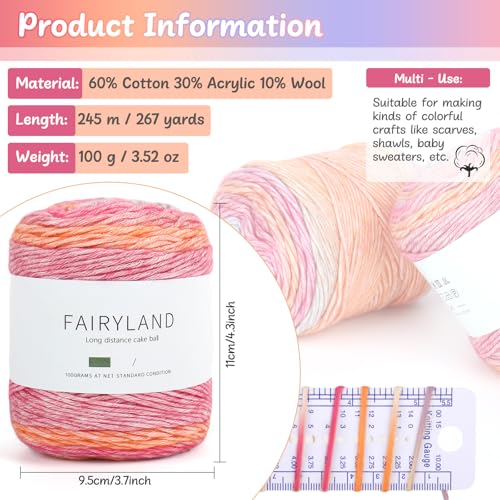 Image of Aeelike Gradient Yarn for Crocheting, 3 Skeins Cake Yarns 100g (3.52 oz) 245m (267 Yards) # 3 Light Weight Super Soft Ombre Yarns for Making Blanket Scarves Sweaters, Pink Purple Gradient