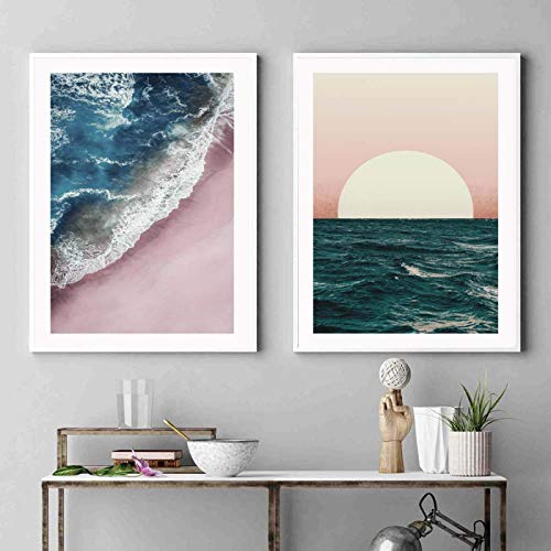 Paysage marin bleu affiche moderne en lot de 2 de 50x70cm sans cadre pour salon