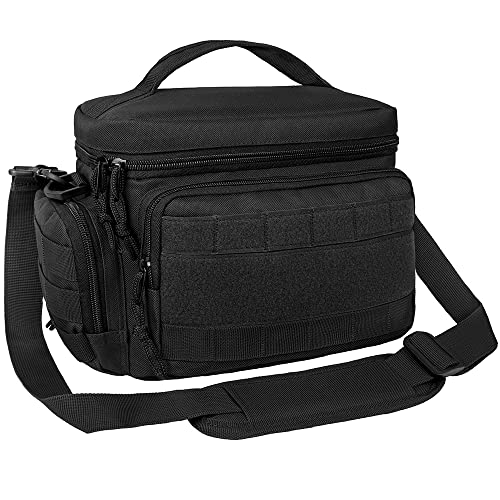 opux Tactical Lunch Box for Men, Black Mens Insulated Lunch Bag for Adult, Leakproof Soft Lunch Cooler with MOLLE Mesh Side Pockets, Multicam Heavy Duty Lunchbox Pail for Work Women, Medium 10 Cans