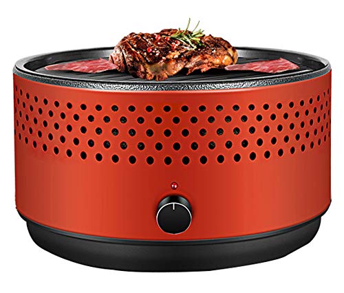 Parrilla de carbón portátil – Parrilla de barbacoa al aire libre sin humo con ventilador ajustable y placa de cocina antiadherente para 2-4 personas – ideal para camping, portón trasero, viajes y