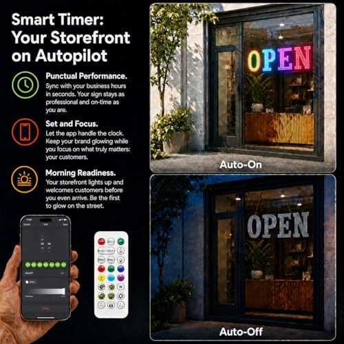 Image of 48 inch x 16 inch Large LED Open Sign for Business - Smart App & Remote Control, Timer, Custom Colors & Brightness - High Visibility for Storefronts, Restaurants, Bars, Salons, Cafes