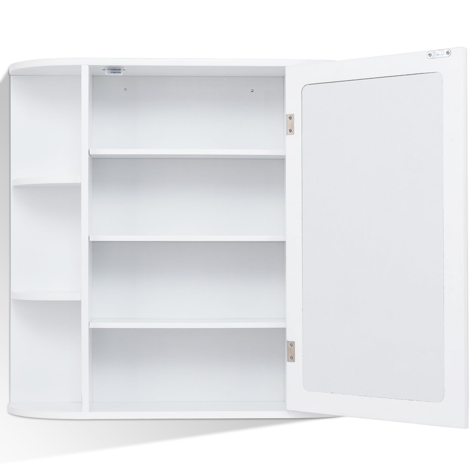COSTWAY Mobile da Bagno 66 x 17 x 63cm, Armadietto da parete con Specchio, Ante e Mensola Regolabile, Armadietto Moderno e Multiuso, Bianco