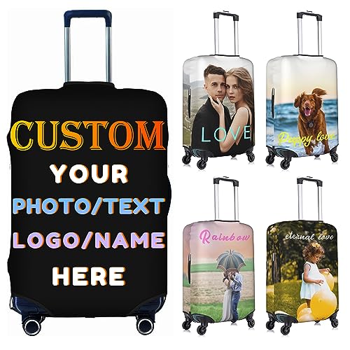 Custom Luggage Cover Personalized Luggage Cover Customize Your Photo Text Logo Name Double-Sided Elastic Washable Customizable Print Suitcase Sleeve Protector for Women Men for Travel (XL)