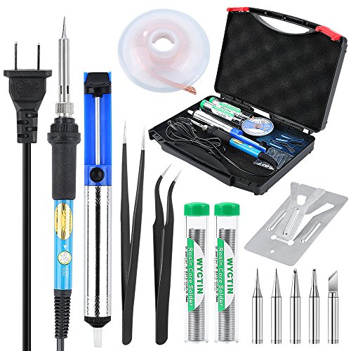 Soldering Iron Kit Electronic, WYCTIN 60W 110V Adjustable Temperature Welding Iron, Desoldering Wick