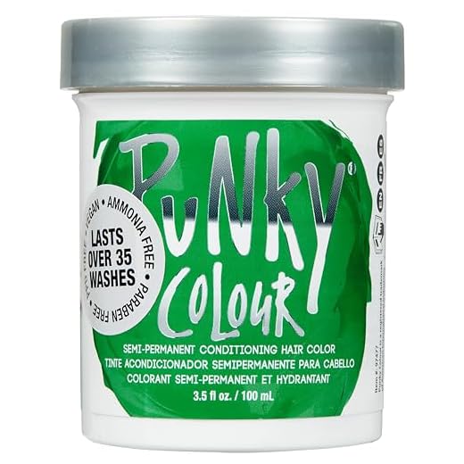 Punky Apple Green Semi Permanent Conditioning Hair Color, Non-Damaging Hair Dye, Vegan, PPD and Paraben Free, Transforms to Vibrant Hair Color, Easy To Use and Apply Hair Tint, lasts up to 35 washes, 3.5oz