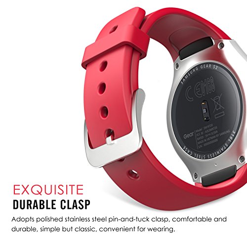 Moko Watch Band Compatible With Samsung Gear S2, Soft Silicone Replacement Sport Band Fit Gear S2 (Sm-R720 / Sm-R730 Only) Smart Watch, Not Fit S2 Classic (Sm-R732 & Sm-R735), Not Fit Gear Fit2, Red #TOP2