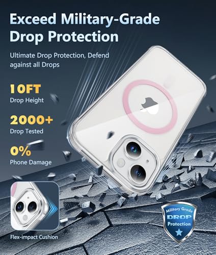 Image of FNTCASE for iPhone 13 Phone Case: Clear Magnetic Case Military Grade Drop Protection Anti Yellowing Cell Phone Cover- Rugged Shockproof Protective Bumper (C-A Pink)