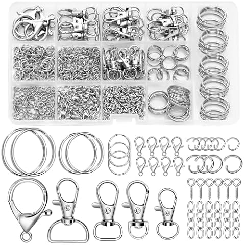 AUGSUN Keychain Making Kit, 450Pcs Keychain Craft Set Including Key Chain Clips, Lanyard Snap Hooks, Lobster Claw Clasps, Key Rings, Jump Rings and Screw Eye Pins for Key Chain Jewelry Making Cover