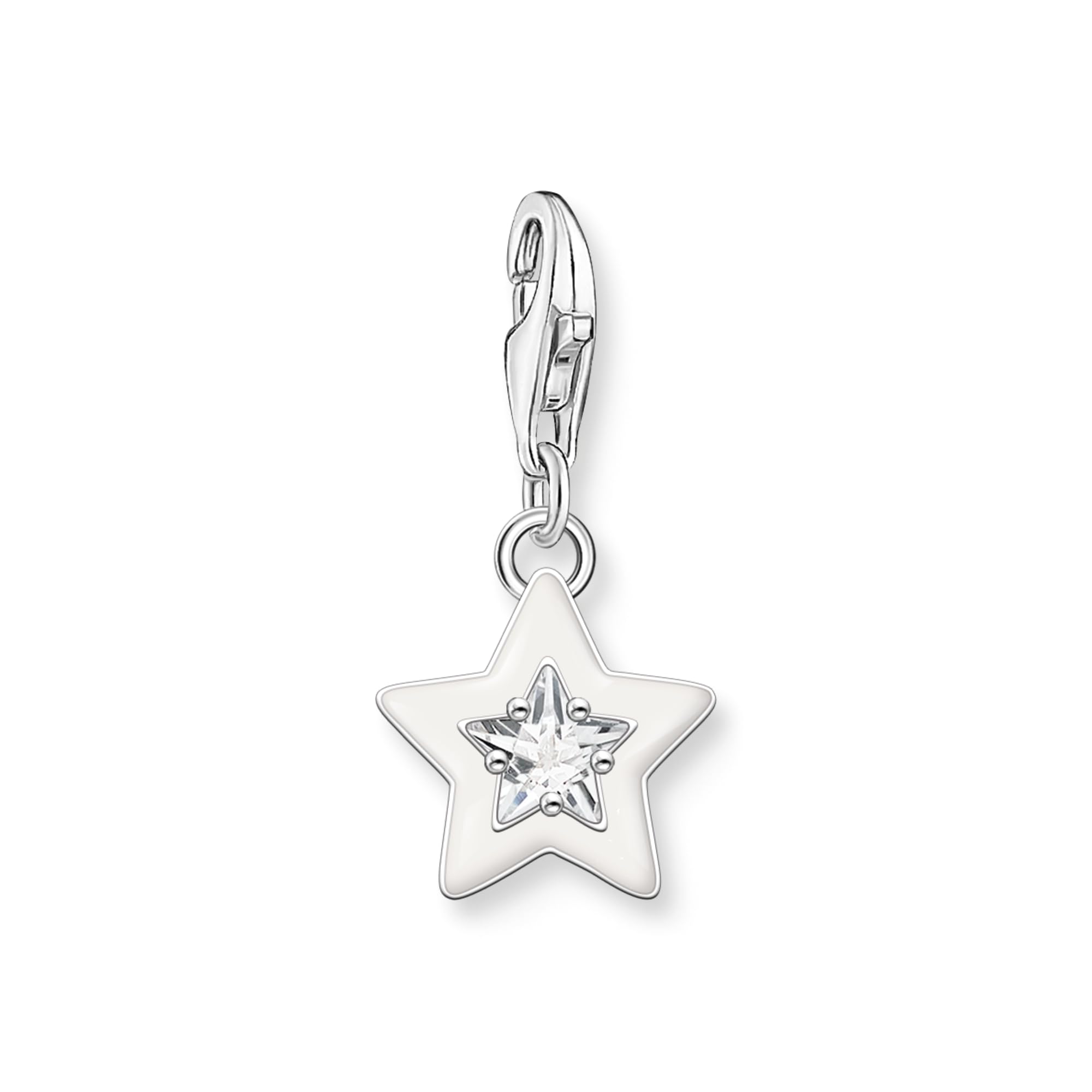 Thomas Sabo Charm pendant star with white stones and white cold enamel silver 925 Sterling Silver, Cold Enamel
