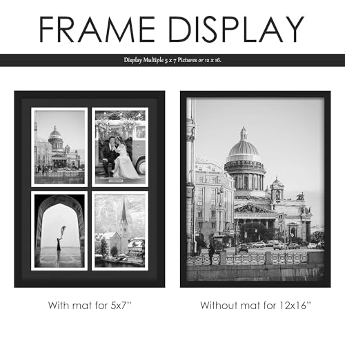 Image of DUENPY 12x16 Collage Picture Frame 5x7 Collage Picture Frame, Displays Four 5x7 inch Photos, Wall Decor Wall Hanging or Tabletop, Black Mat.