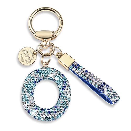 JINGUAZI Bling Initial Letter Keychain Bag Charms for Women (O-Blue)