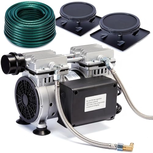 PATIOASIS 3/4 HP Pond Aerator Kit for Large Lakes up to 3 Acres, 5.76 CFM Aeration System with Upgraded Stainless Steel Burst-Proof Pipe, 100ft Weighted Sinking Tubing & 2 Diffusers