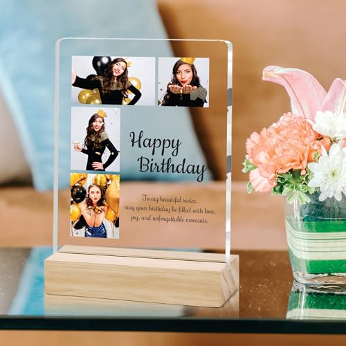 Image of Giftplease Personalized Happy Bithday Photo Plaque with Photo | Custom Friendship Gift with Wooden Stand | Best Friend Birthday Keepsake for Him or Her CS 02