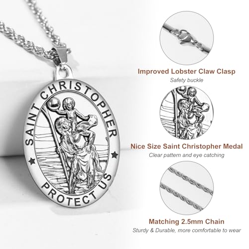Saint Christopher Necklace, St Christopher Necklace Medal Religious Bless Safety Gift for Men Women Family Friends3