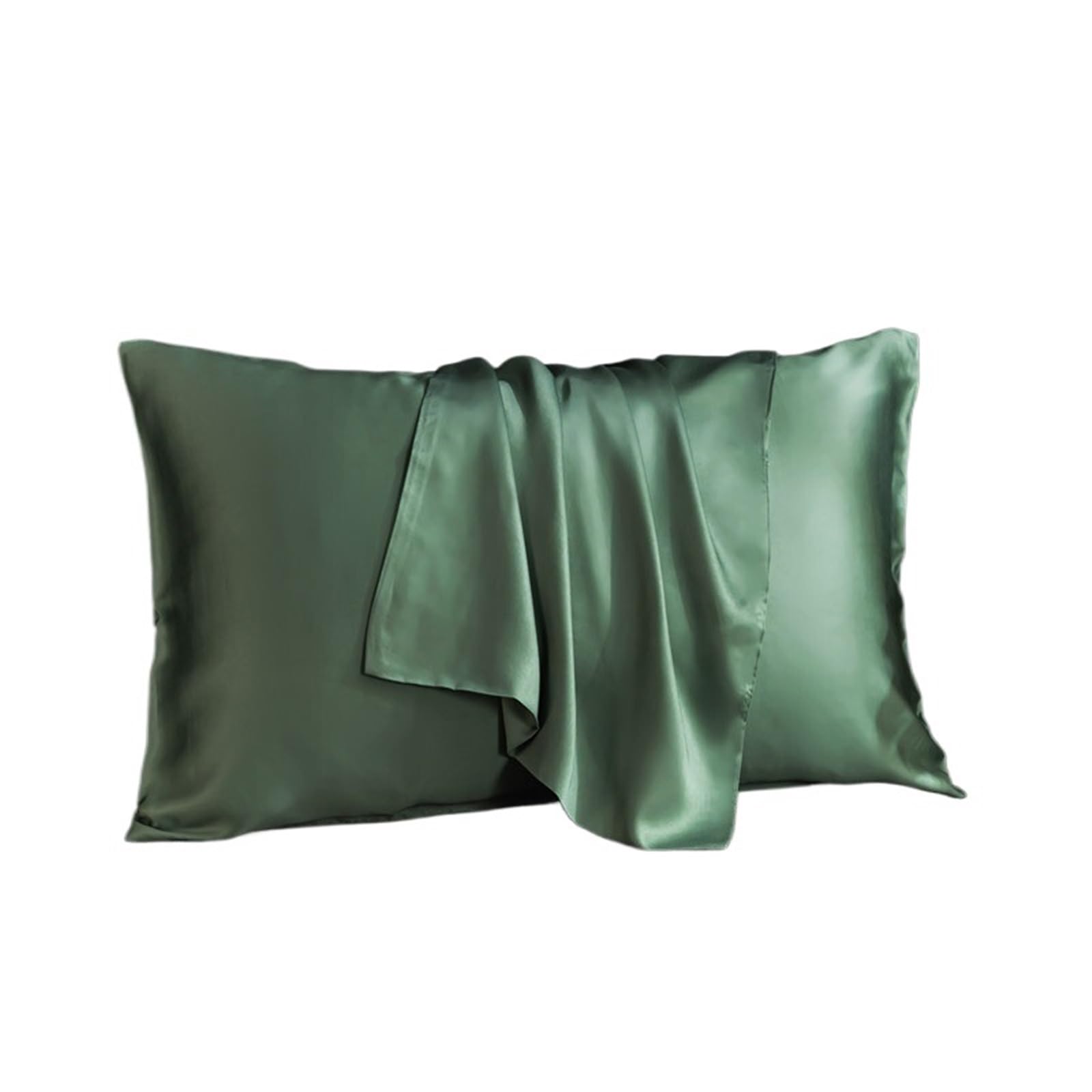 Silk pillowcase Silk Pillow Cover Solid Color Envelope Case Bedding Sleeping Pillowcase 40X80(Green,50x70cm 1pc)