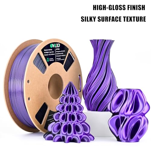 Image of OVV3D Silk PLA Filament 1.75mm, Dual Color PLA Filament 3D Printer Filament, Black Purple 3D Printing Filament + /-0.02mm, 1kg Spool /2.2lb