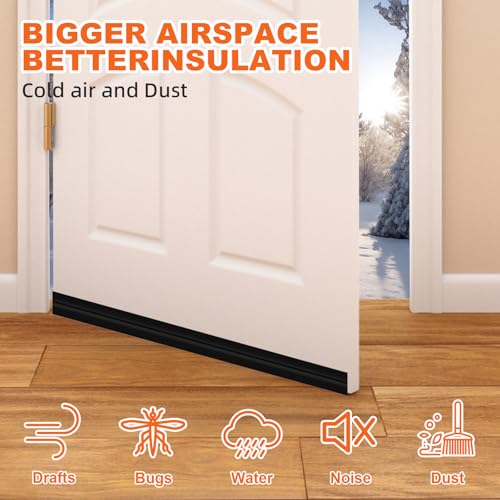 Image of Door Draft Stopper, Door Sweep for Bottom of Door, Weather Stripping Door Seal Gap Filler Bottom Blocker Soundproofing Cold Air Insulation Save Energy Install Quickly Easily (Black, 39'')