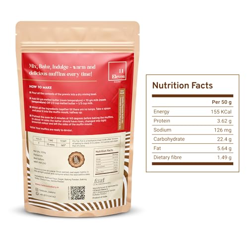 Image of 11Eleven Bakery Healthy Muffin Mix | Vanilla Chocochip 230g| Eggless Cake Mix | Instant Muffin Cake Mix Powder | 2 Step - Mix & Bake |Easy to make| 100% Vegetarian|