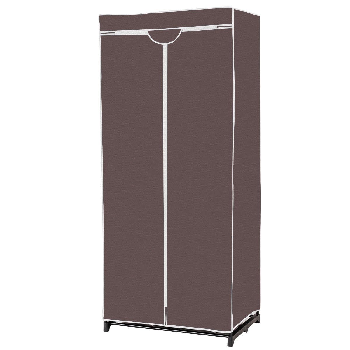 FANTASK Penderie en Tissu avec Tringle à vêtements et étagère - Armoire Pliante en Tissu - pour Salon, Chambre à Coucher, Cave - 74 x 50 x 172 cm - Marron
