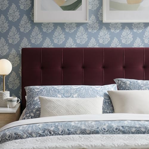 Image of Modway Lily Performance Velvet King Size Headboard with Biscuit Tufting in Mulberry - Stain-Resistant Upholstery with Padded Design and 5 Height-Adjustable Mounts