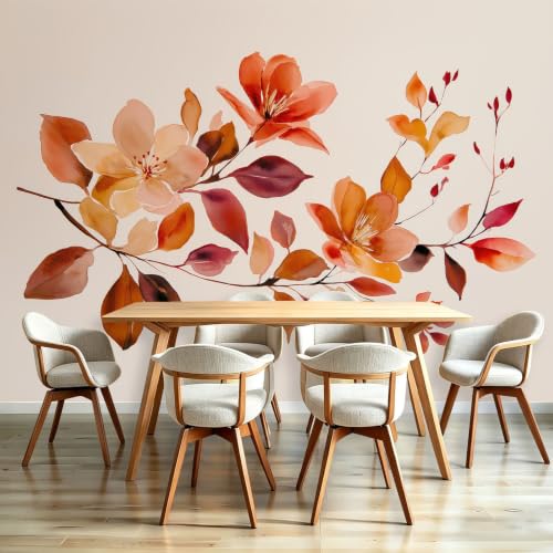 Papier peint panoramique salon style champêtre orange brûlé automne - 6
