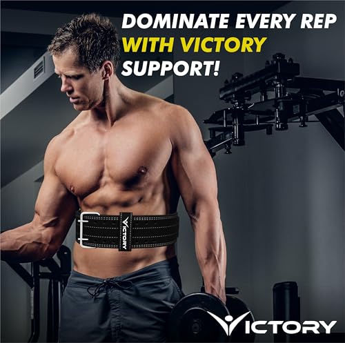 Image of VICTORY Genuine Leather Weight Lifting Gym Belt Back Support Power Lifting Belt for Men and Women | Unisex | Adjustable Buckle | (Medium (Power))