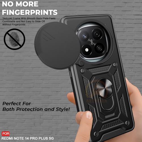 Image of Armor Bumper Back Cover Case for Redmi Note 14 Pro Plus 5G Rotating Camera Cover, Ring Holder & Kickstand | Heavy Duty & 360 Degree Protection Redmi Note 14 Pro Plus 5G Back Cover (Black)