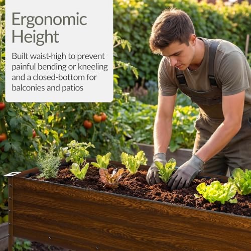 Image of Best Choice Products 48x24x30in Galvanized Raised Garden Bed, Metal Elevated Planter Box, Vegetable Garden for Backyard, Patio, Balcony, 100% Non Toxic Materials - Wood Grain