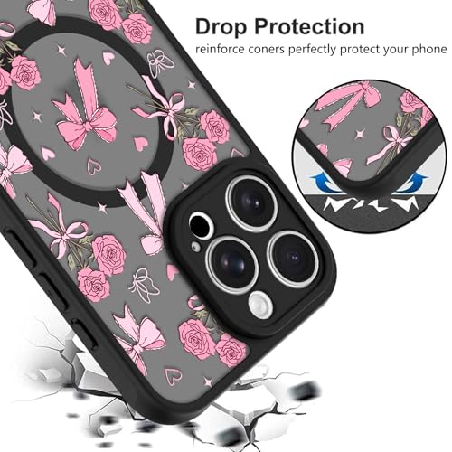 Image of KANGHAR Case for iPhone 16 Pro Max Bows Bouquet Pattern | [Compatible with Magsafe] Cute Flowers Florals Protective Magnetic Case for Girls Women Men
