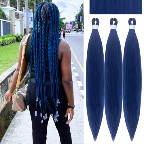 Dark Blue Braiding Hair Pre Stretched Hypoallergenic Prestretched Braiding Hair Extensions Ez Braid Synthetic Knotless Yaki Braids