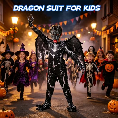 Kids Dragon Costume, Boys Dragon Halloween Costume with Mask, Wings & Tail - image 7