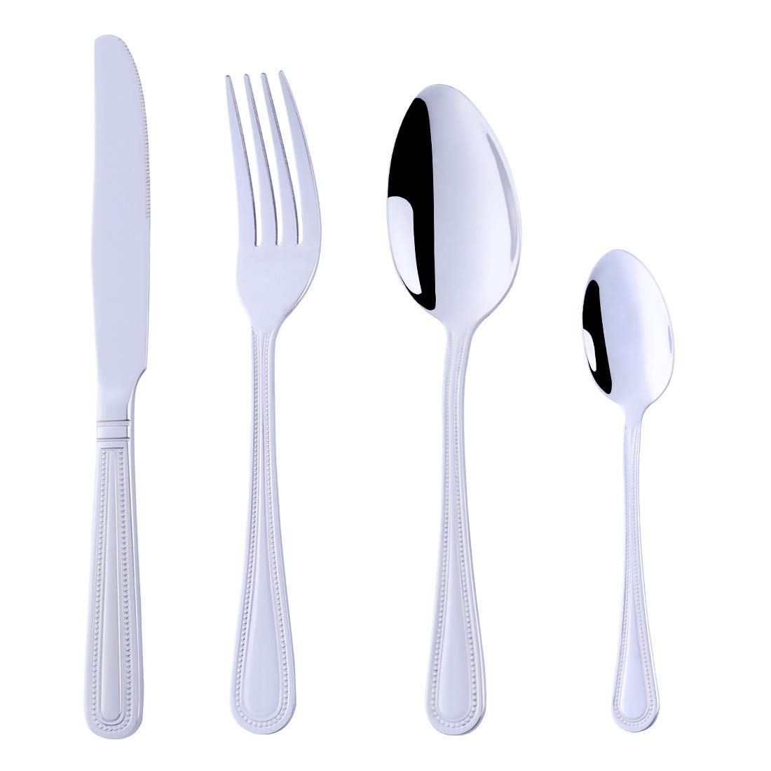 Buyer Star Set di posate, 24 coltelli da tavola in acciaio inox, forchette, cucchiai da dessert, cucchiaini da tè, set di posate classiche per 6, stoviglie di base lucidate a specchio