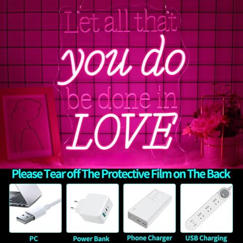 Image of Neon Signs for Wall Decor, JGHTURIE Let All That You Do Be Done in Love Neon Sign LED Wall Light up USB Powered Home Signs for Party Club Event Decoration