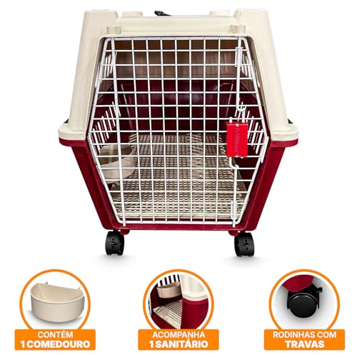Caixa de Transporte para Cachorro Gato com Rodinha Nº3 Ligbrin (Preto-Vermelho)