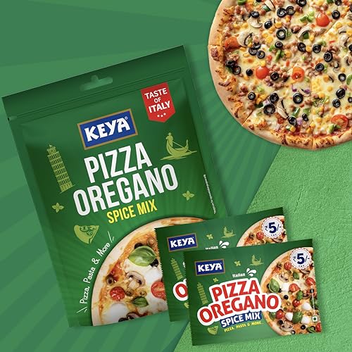 Image of Keya Pizza Oregano Multipack 40g | 10 sachets inside of (4 /4.5g) | Premium All Natural & Healthy Italian Spice Blend for Pizza, Pasta | Sprinkler | No Artificial Flavours and Colours | 40g