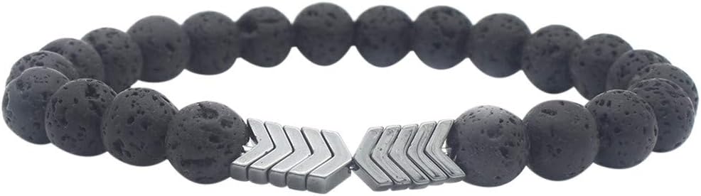 Altsommer 🌹 Personality Womens Mens Metal Arrow Volcanic Stone Natural Stone Bracelet Jewelry Clothings Accessories