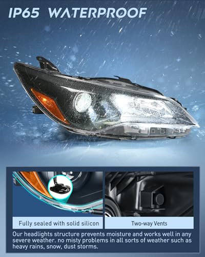 Image of Nilight Headlight Assembly Compatible with 2015 2016 2017 LE SE XLE Toyota Camry Headlamps Replacement Black Housing Amber Reflector Clear Lens Driver and Passenger Side