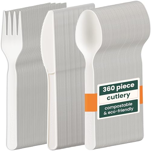 HAAGO - Juego de cubiertos de 360 piezas - Reutilizables, aptos para lavavajillas Cubiertos resistentes para fiestas, bodas, eventos, para comida fría y caliente - Blanco