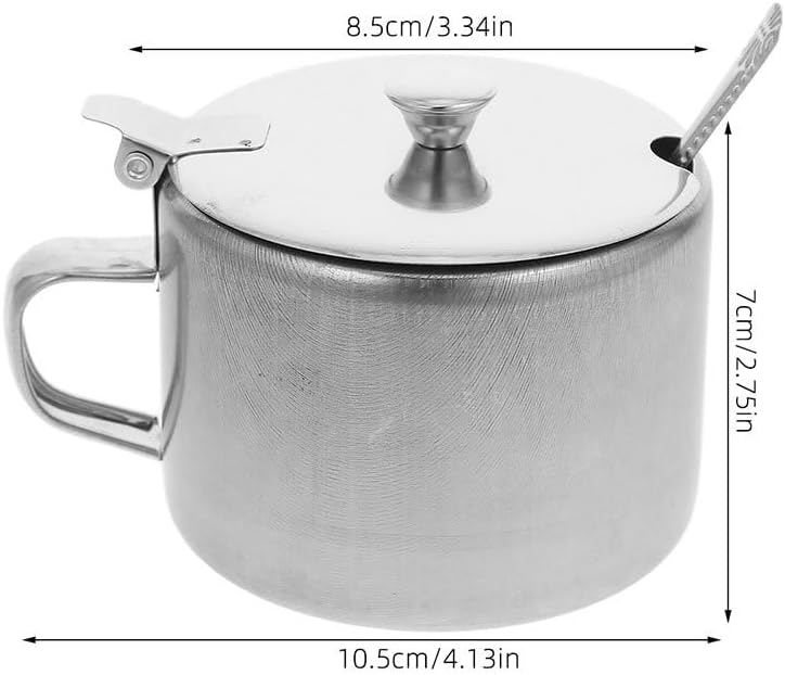 Stainless Steel Sugar Bowl Set with Lid and Spoon 3 pack 4.13 X 3.34 X 2.75 Container for Salt Pepper Spice Storage Kitchen Countertop Condiment Holder