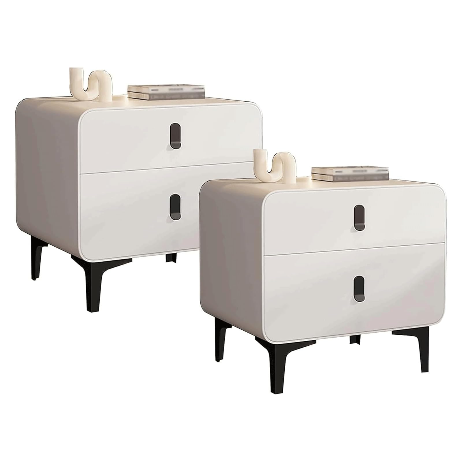 SXZenSpace Set of 2 Nightstands Solid Wood Bedside Table with Drawers Cabinet for Bedroom and Living Room End Modern Side Table(White,45cm)