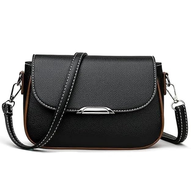 Image of SELECTION INDIA Women's Black Shoulder Bag | Premium PU Leather Handbag for Women | Spacious Everyday Purse for Work | College & Travel