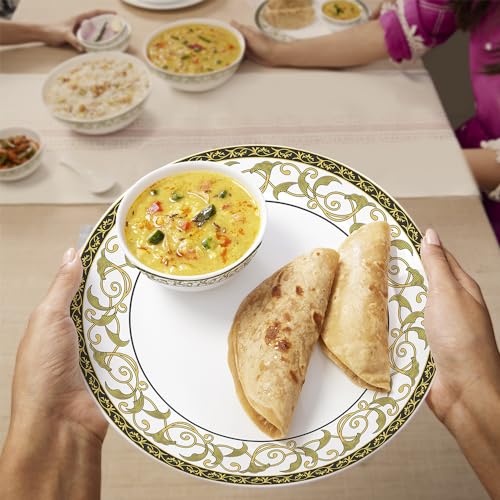 Image of Larah by Borosil Royale Kohinoor Series Opalware Dinner Set | 19 Pcs for Family of 6 | Microwave & Dishwasher Safe | Bone-Ash Free | Crockery Set for Dining & Gifting | Plates & Bowls | White