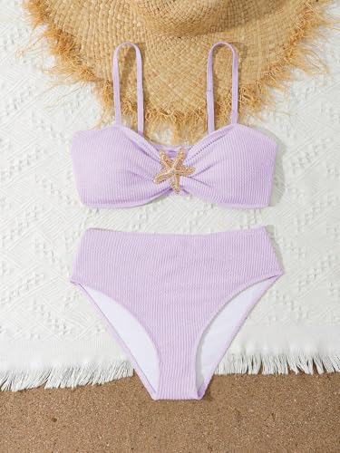 Image of RoseSeek Girl's 2 Piece Padded Bathing Suit Wireless Starfish Swimsuit Spaghetti Strap Vacation Beachwear Set