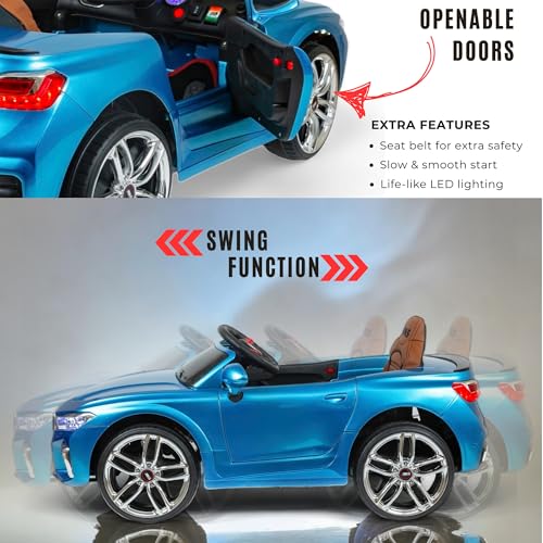Image of MEKASHI Electric Ride-On Car for Kids 1-7 Years, 12V Battery, Remote Control, 5 Speed, LED Lights, Bluetooth, Metallic Blue
