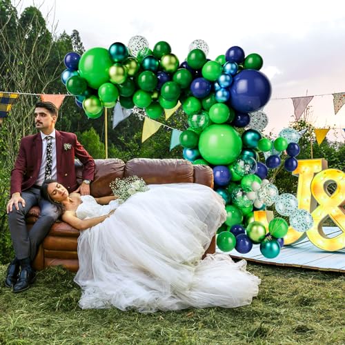 Image of Green Dark Blue Balloon Garland Arch Kit, Dark Blue and Green Latex Balloons, Confetti Balloons for Wedding Birthday Festival Graduation Party Decorations
