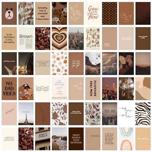 Image of Craft Qila Cardstock 54 Peel-N-Stick Brown Wall Collage Kit Posters - 4 X 6 Inches Wall Decor Poster - Wall Art For Bedroom, Living Room, Office - Glue Dots Included