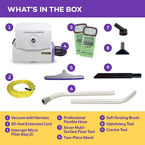 Proteam Super Halfvac Pro Hip Vacuum, Shoulder Vacuum, Portable Vacuum Cleaner With Hepa Media Filtration And Xover Multi-Surface 2-Piece Wand Tool Kit, 6 Quart, Corded #TOP1