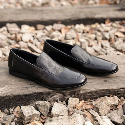 Men's Leather Oxfords Chunky Heel Business Formal Shoes, Slip-Resistant Rubber Sole, Wedding, Office, Casual Wear3