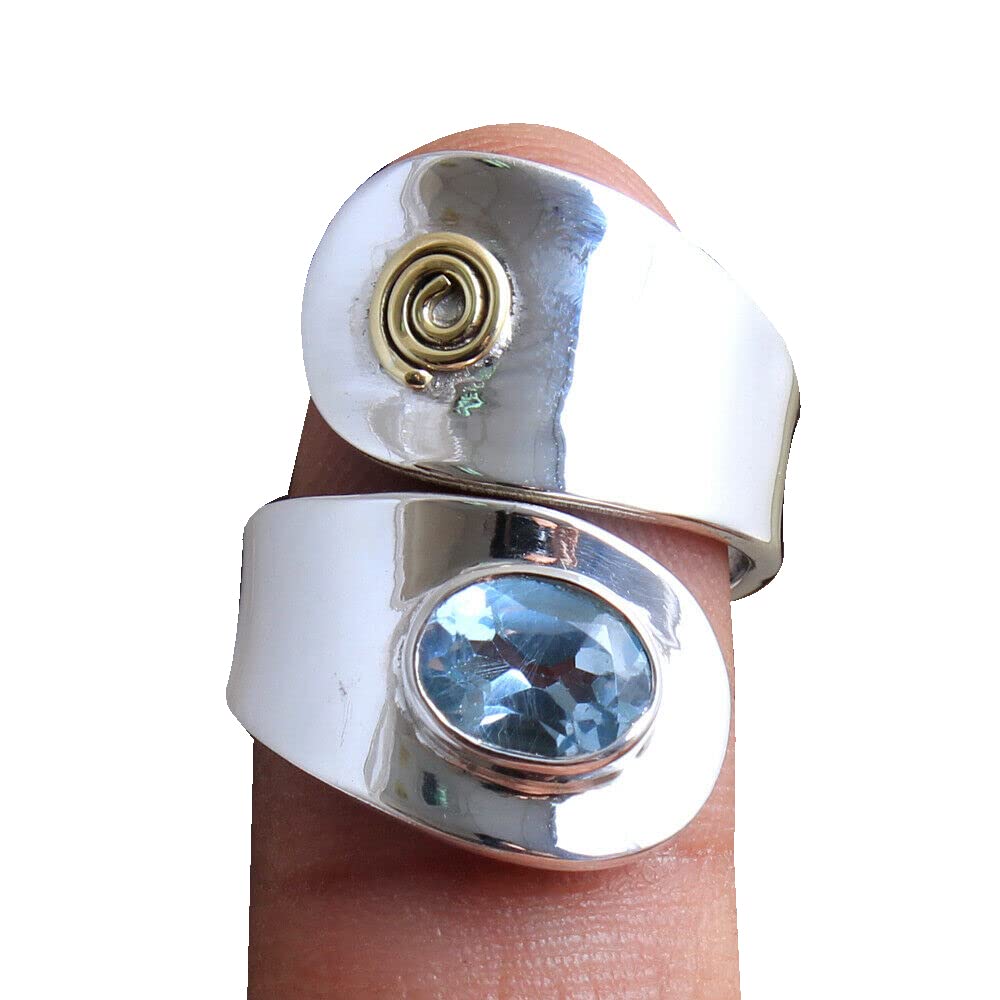 Blauer Topas 925 Sterling Silber Ringe für Frauen, blaue Brautjungfernringe, ovale Edelsteinringe, verstellbare Ringe, Lünette Set, handgefertigte Ringe, Muttertagsgeschenk