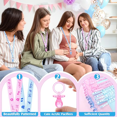 Image of 100 Pieces Baby Shower Pacifiers Necklace, Cute Acrylic Pacifier Necklaces for Chupones para Baby Shower Games Charm, Party Favors, Decorations DIY, Gender Reveal Table Scatter(Pink&Blue)